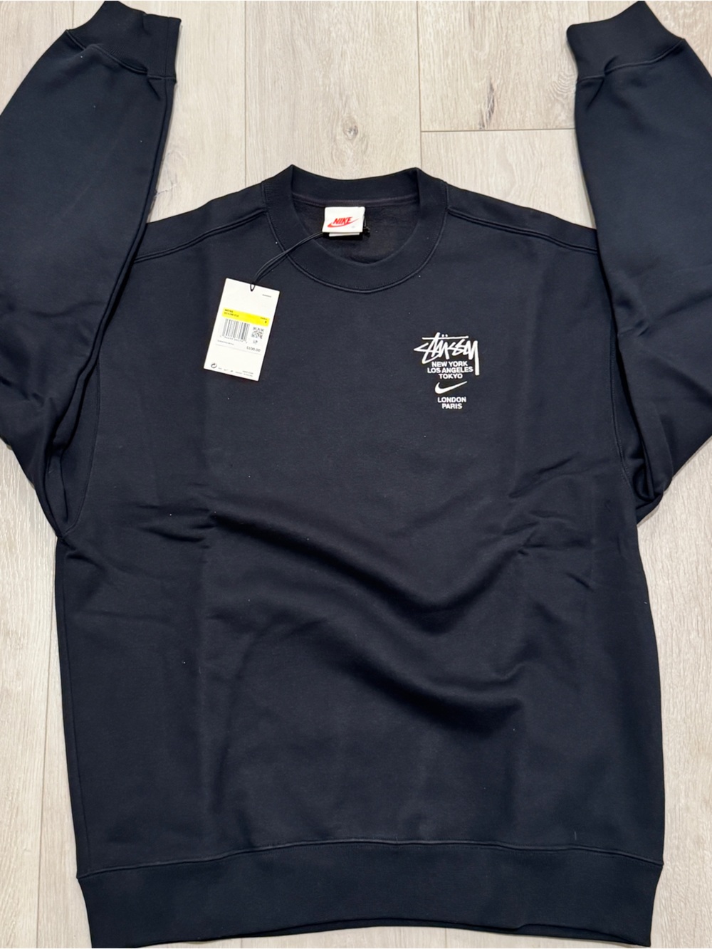 Stussy Nike Black Crewneck Sweatshirt Black Top Men Unisex Women sz. Small